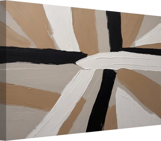 Beige zwart wit abstract schilderijen - Abstracte kunst schilderijen - Schilderijen canvas Minimalistisch - Moderne schilderijen - Schilderijen canvas - Woondecoratie 90x60 cm