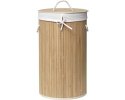 DRESTA Wasmand Kai 57L – Wasmand met Deksel – Wasbare katoenen Waszak – Wasmanden - Opbergmand – Bamboe Wasmand – Handvaten – Opvouwbaar - Natuurlijk Bruin