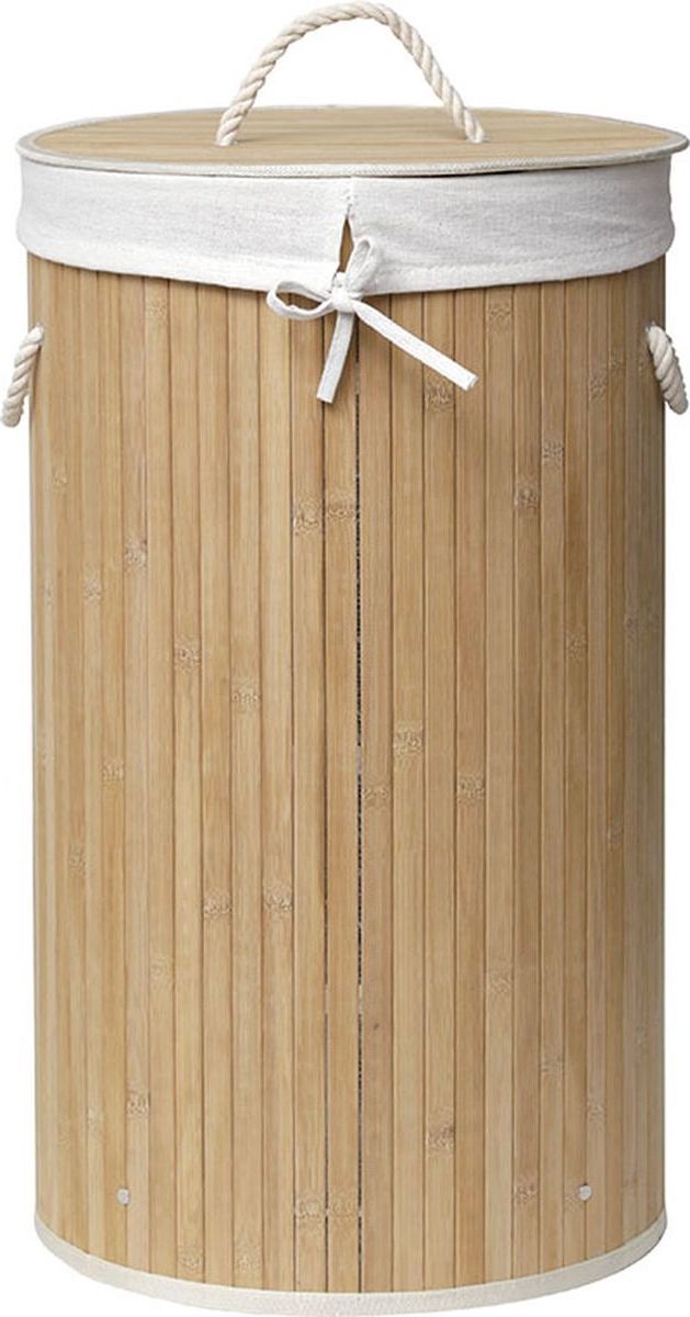 DRESTA Wasmand Kai 57L – Wasmand met Deksel – Wasbare katoenen Waszak – Wasmanden - Opbergmand – Bamboe Wasmand – Handvaten – Opvouwbaar - Natuurlijk Bruin