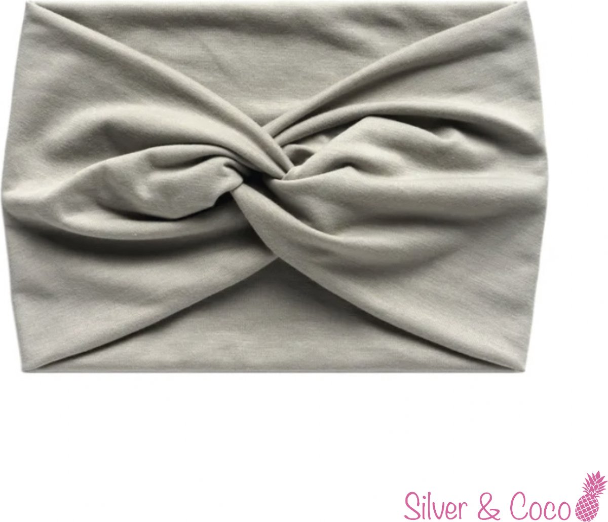 SilverAndCoco® - Brede Haarband Festival Dikke Normale Stoffen Hoofdband Hardlopen / Sport Yoga Boho Diadeem Dames / Elastische Zwarte Haarbanden Breed met Knoop - Taupe