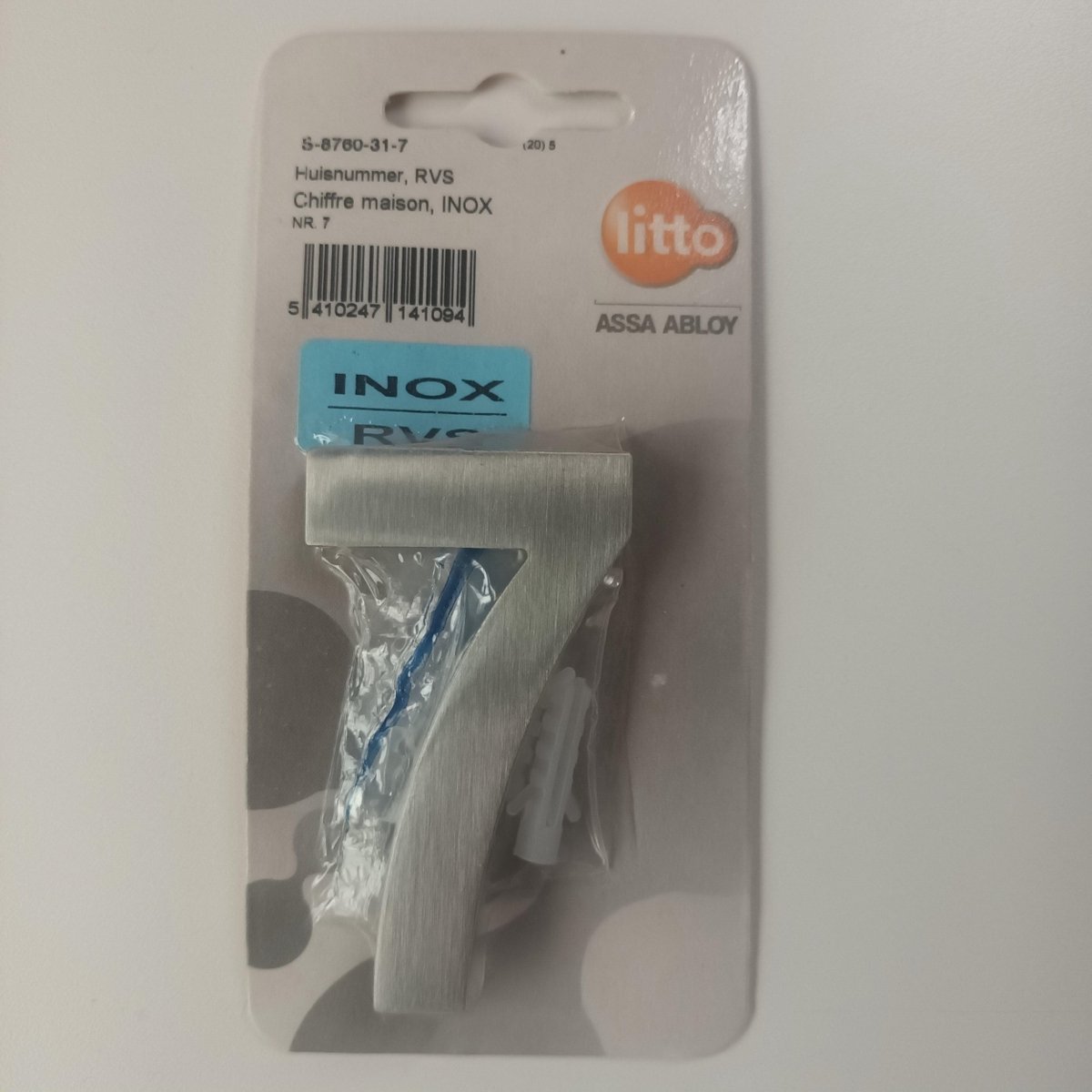 Huisnummer Nummer Inox RVS Nummer Cijfer 7 Litto Assa Abloy 74mm Onzichtbare Bevestiging