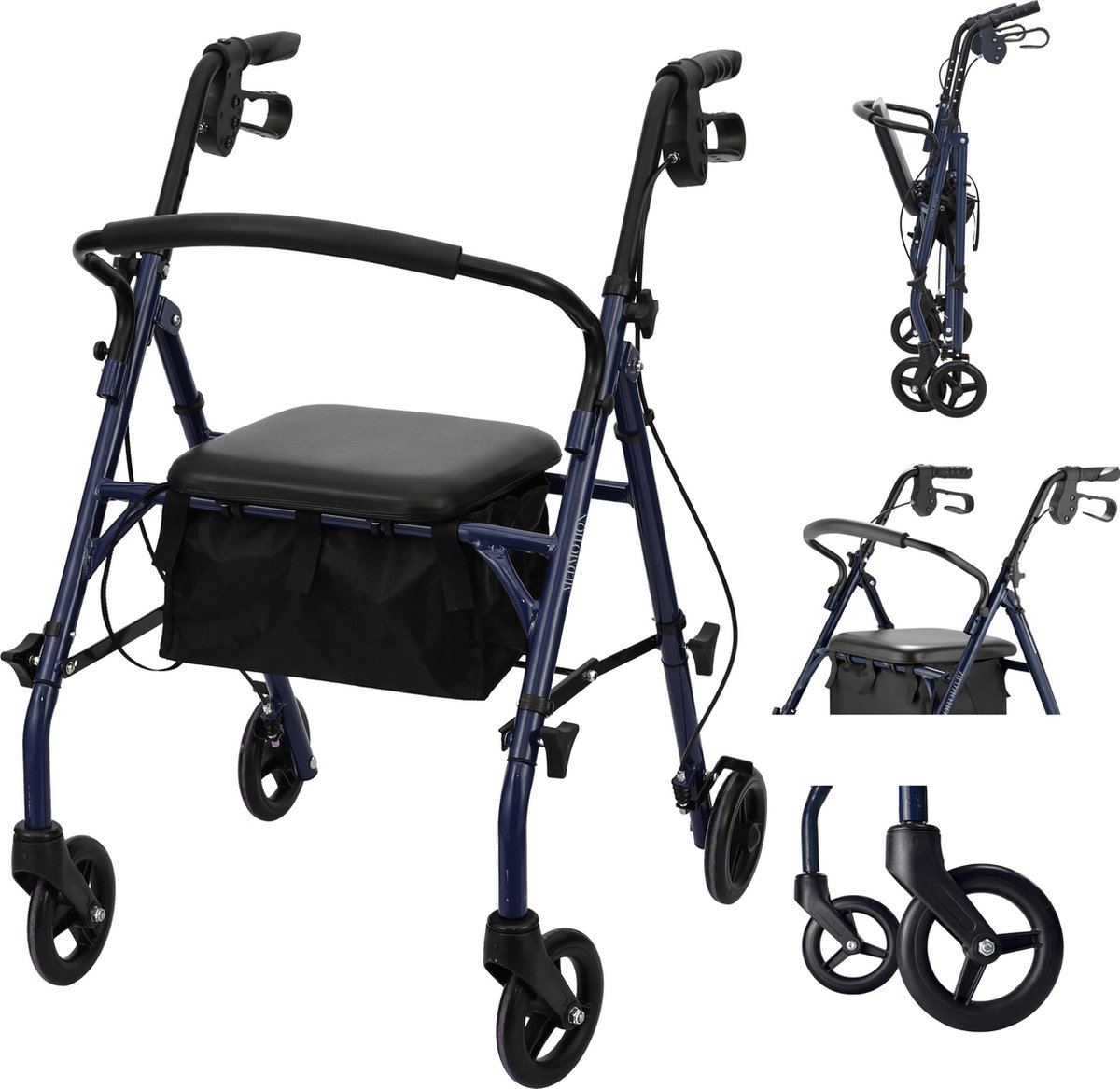 Goedkoopste Medmotion® Lichtgewicht Opvouwbare Rollator Voor Binnen en Buiten Met Zitting en Transporttas – In Hoogte Verstelbaar & Met Zwenkwielen – tot 136 kg - Blauw