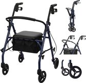 Medmotion® Lichtgewicht Opvouwbare Rollator Voor Binnen en Buiten Met Zitting en Transporttas – In Hoogte Verstelbaar & Met Zwenkwielen – tot 136 kg - Blauw