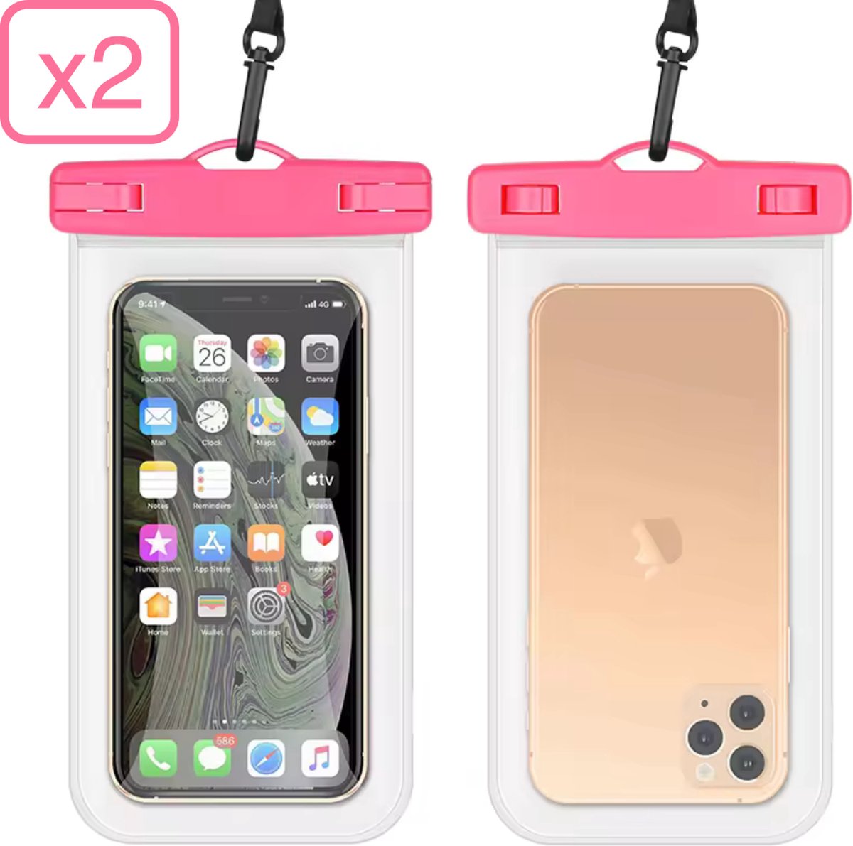 CREATE PERFORMANCE - Waterdicht telefoon hoesje Roze - 2 stuks - Geschikt voor alle telefoons - Ook te gebruiken voor Portomonee en sleutels