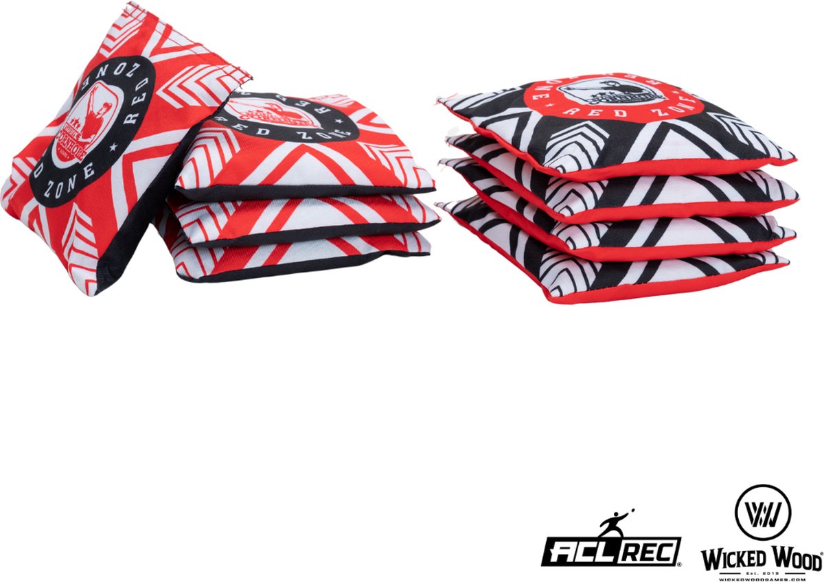 Wicked Wood Games – Cornhole Set “Red Zone” – 90x60 cm – Inclusief 2 Boards, 8 Zakjes en Draagtas – Officieel ACL Gecertificeerd — afbeelding 9
