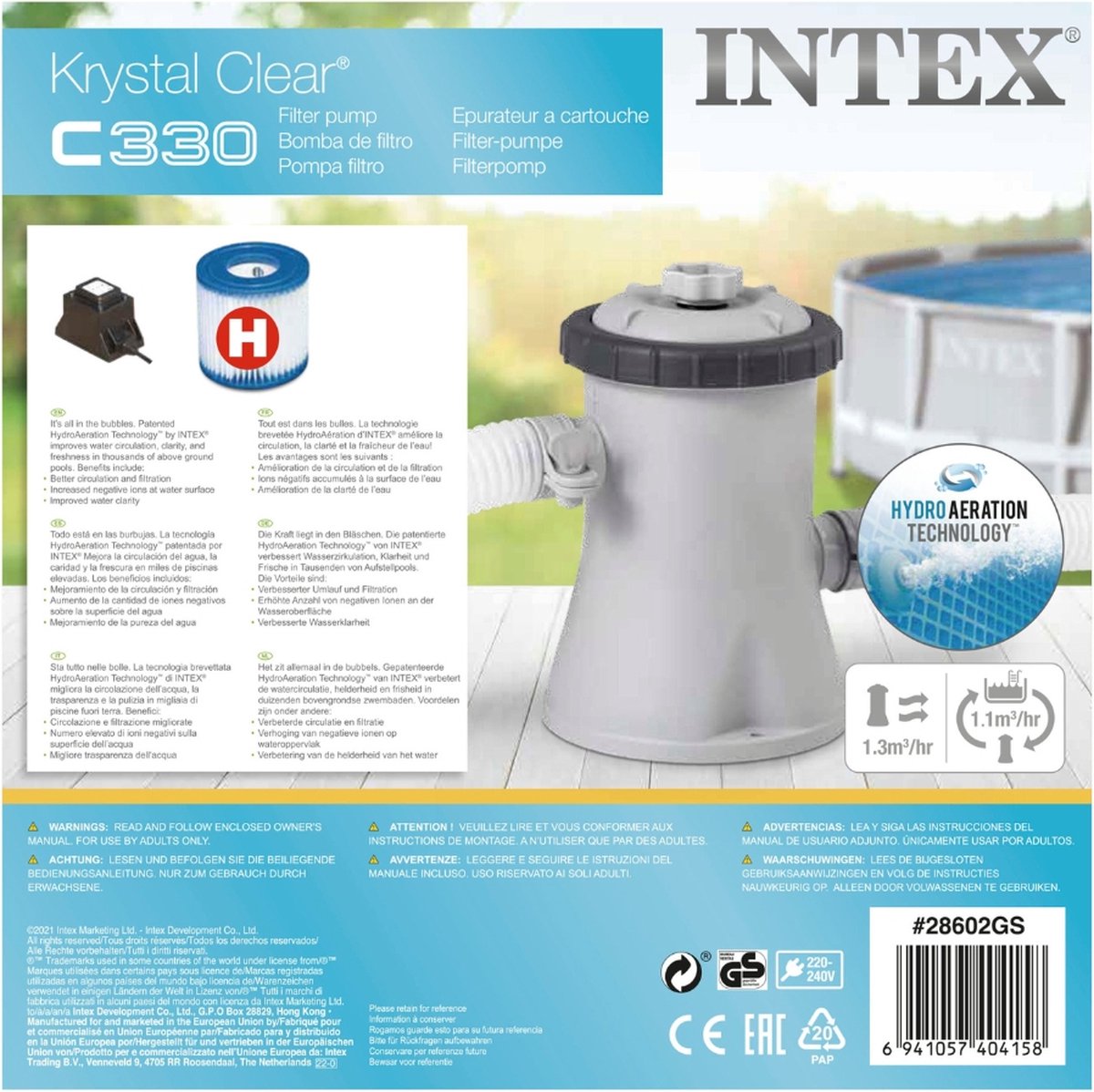 Intex 28602GS Filterpomp - 1.250 liter per uur inclusief Intex Filter Cardridge - Type H (6 stuks) & WAYS Testrips (1 stuks) – foto 4