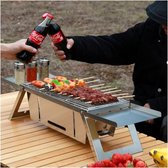 Grill Plein air en acier inoxydable-Barbecue Portable- Charbon de bois -four à brochettes pliable- BBQ de Camping