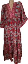 Dames Boho Maxi-Jurk Kaftan-Jurk 523 (poly) silk Onesize S-L donkerrood/blauw/groen