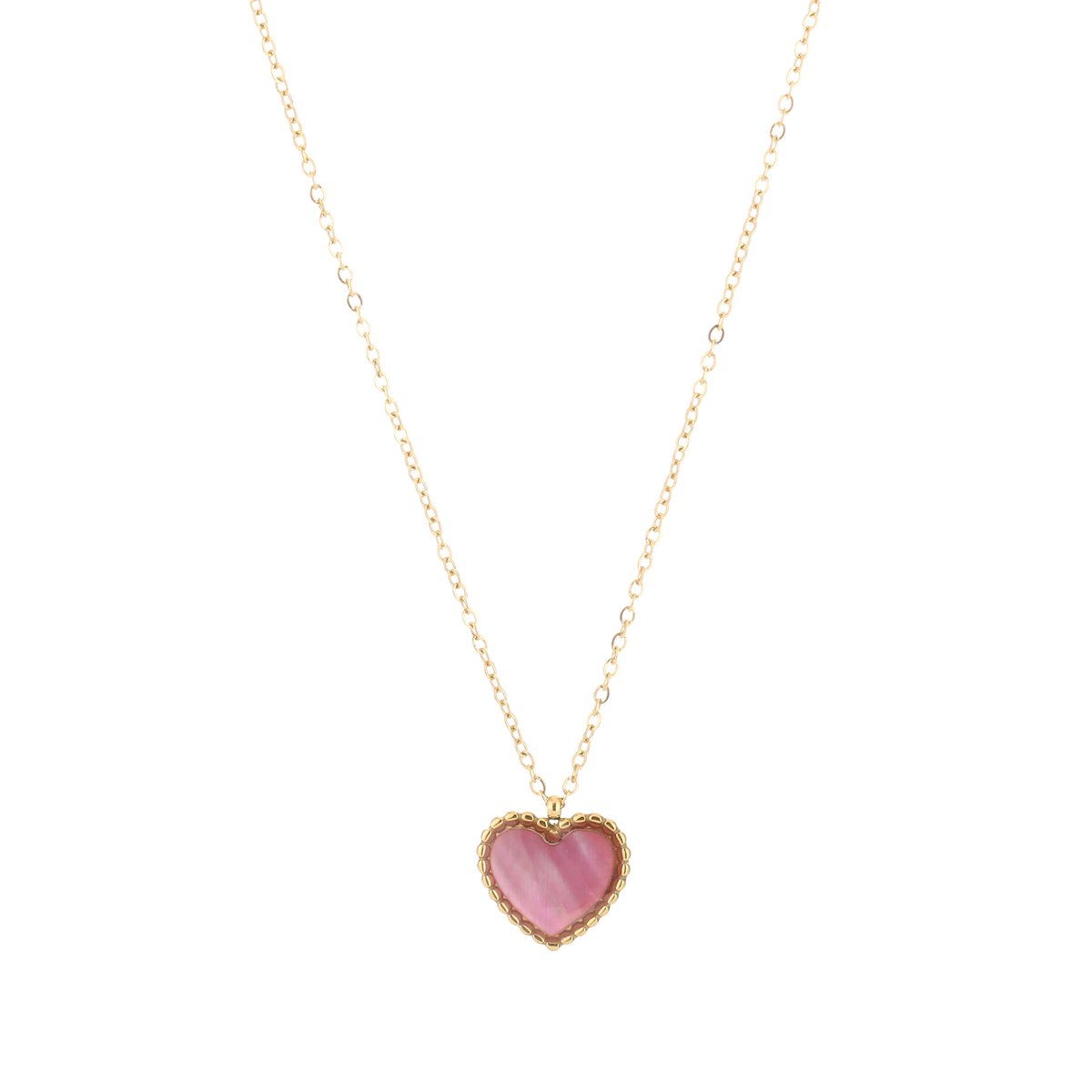 Michelle Bijou, ketting met hartje, roze, goud, stainless steel