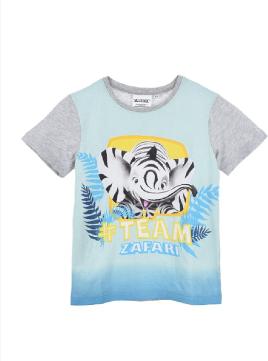 Dreamworks - t-shirt - team zafari - blauw/grijs - maat 110