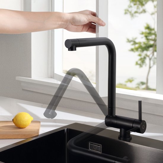 AIMADI Keukenkraan Uittrekbare hogedruk waterkraan voor de keuken met 2 straalsoorten (straal & sproeinnevel), 360° draaibaar & ééngreeps-mengkraan voor de keukenspoelbak in goud