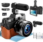 Tades Digitale Camera - Foto Camera - Camera - Externe Microfoon & 2 Batterijen - Macro Lens & Wijde Hoek Lens - Meerdere Opnamefuncties - 56MP Ultra HD - Zwart