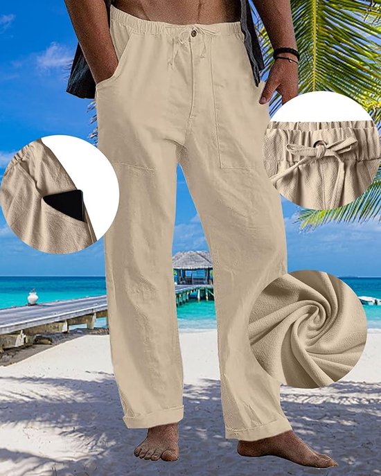 LVCBL Pantalon D'été Décontracté En Lin Pour Homme, Coupe Droite