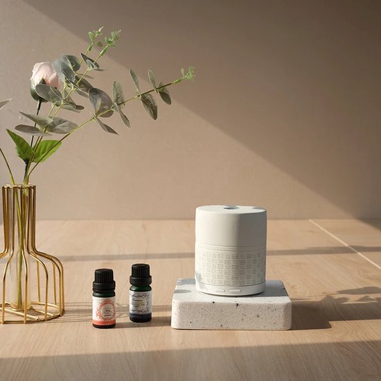 Cement Fan Aroma Diffuser - Wit - Waterloos - Warm Licht - Draadloos - Aromatherapie - Geurverspreider