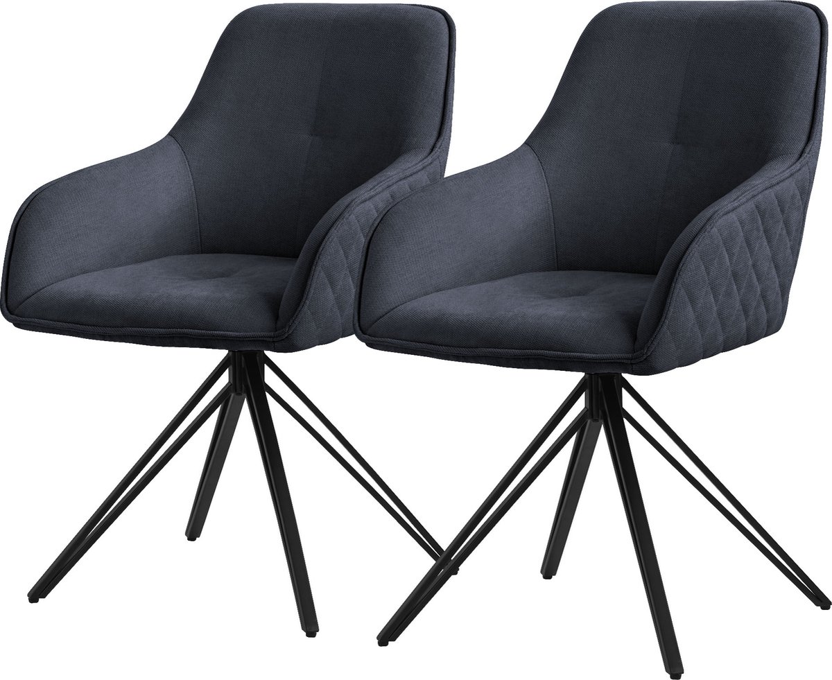 ml-design eetstoelen set van 2 textiel in antraciet comfortabele stoelen met arm en rugsteunen 360° draaibaar gestoffeerde zitmeubels met metalen poten ergonomische fauteuils voor woonkamer of keuken Zwart