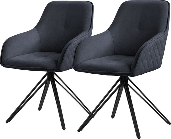 ML-Design eetkamerstoelen draaibaar set van 2, textiel geweven stof, zwart, woonkamerstoel met armleuning/rugleuning, 360° draaibare stoel, gestoffeerde stoel met metalen poten, ergonomische fauteuil