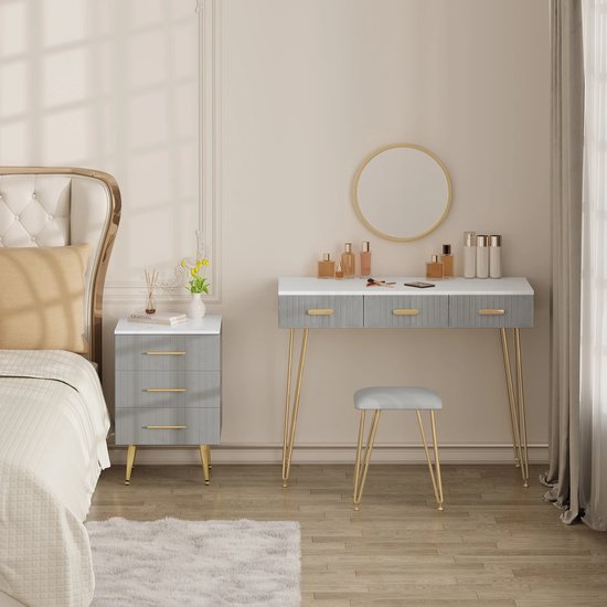 Vida Designs Grijze ladekast - moderne houten opbergkast met 3 lades Vida Designs Grijze ladekast - moderne houten opbergkast met 3 lades