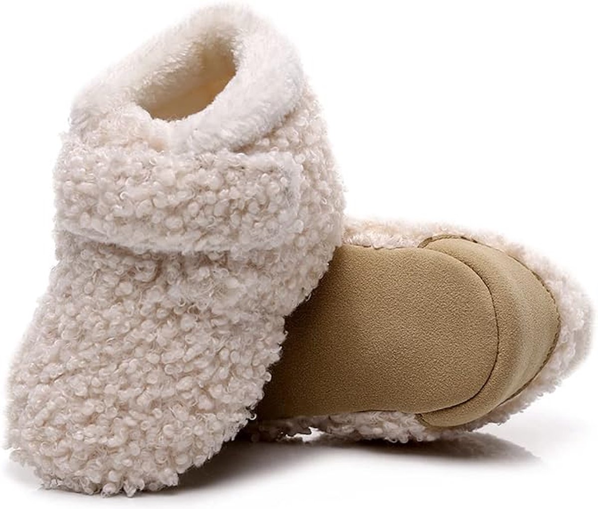 Babyslofjes met Antislipzolen - Zachte Pluche slofjes voor Meisjes en Jongens - Maat 19-20 - 12cm - Beige