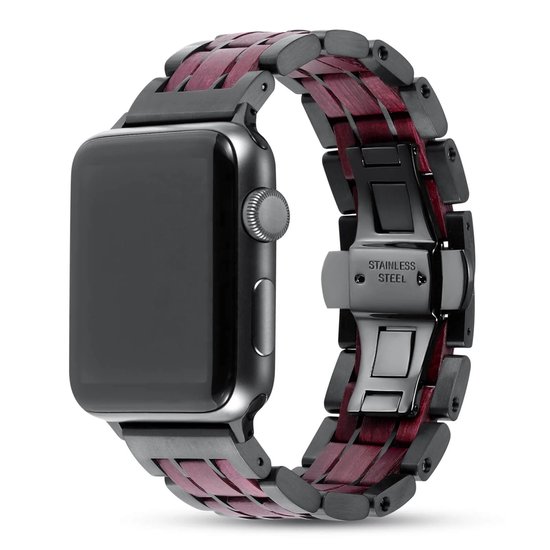 Apple Watch-bandje - Amaranthout en zwart staal 38-41 mm