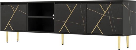 Gran Vida® - TV-Meubel Zwart Marmer met Gouden Accenten - 200 x 35 x 60