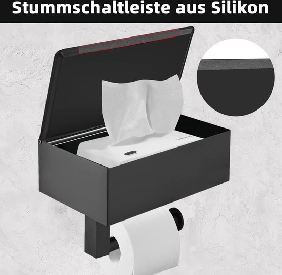 Zwarte Mat Toiletpapierhouder Met Plank - Geen Boren - Vochtige Doekjes Box Badkamer En Toilet