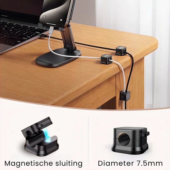 Kabelclips - 6 Stuks - Kabel Organiser - Zelfklevend met Magnetische sluiting - Kabel Houder - Kabel Management