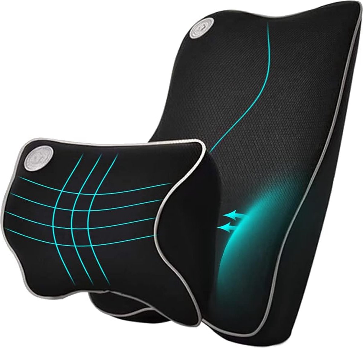 Hoofdsteun Kussen voor Auto - Premium Memory Foam - Ergonomisch Ontwerp - Universele Pasvorm - Zwart