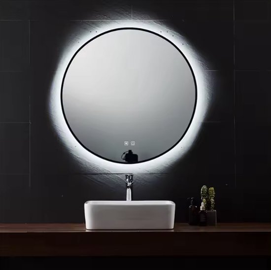 Badkamerspiegel Met Verlichting - Rond 80 Cm - LED Badkamerspiegel Met Touch Anticondens Klok Temperatuur Dimbaar 1