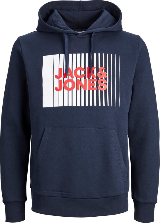JACK & JONES Corp logo sweat hood play regular fit - heren hoodie katoenmengsel met capuchon - blauw - Maat: M