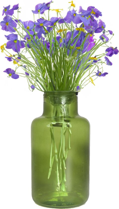 Floran Bloemenvaas Milan - transparant groen glas - D15 x H25 cm - melkbus vaas met smalle hals