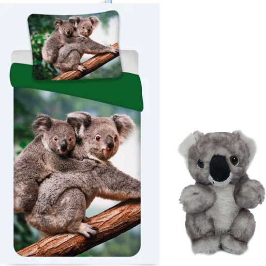Dekbedovertrek - Koala - 1 persoons - 140x200 cm - 100% katoen - inclusief pluche knuffel