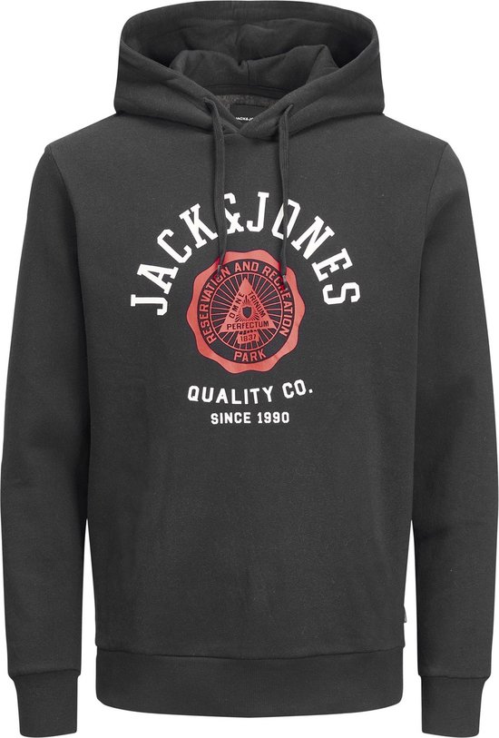 JACK & JONES Logo sweat hood slim fit - heren hoodie katoenmengsel met capuchon - zwart - Maat: M