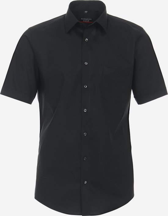 Redmond modern fit overhemd - korte mouw - popeline - zwart - Strijkvriendelijk - Boordmaat: 37/38