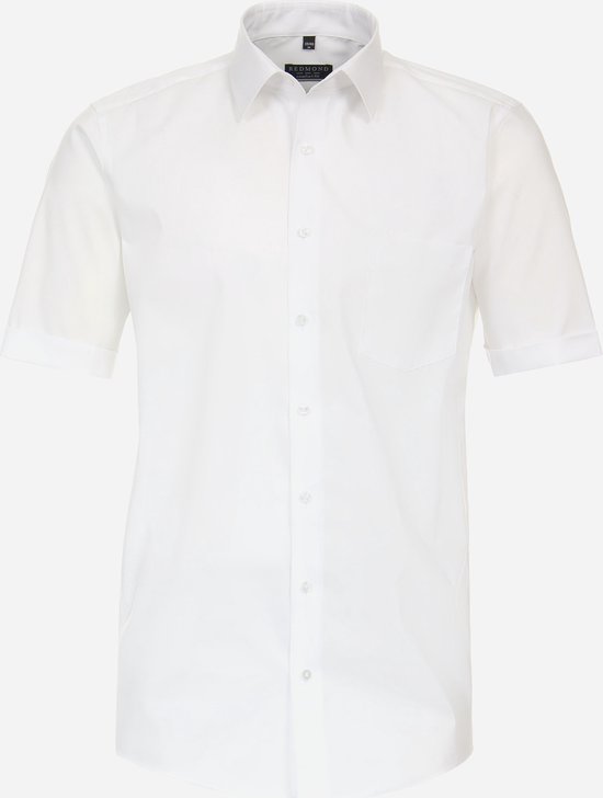 Redmond comfort fit overhemd - korte mouw - popeline - wit - Strijkvriendelijk - Boordmaat: