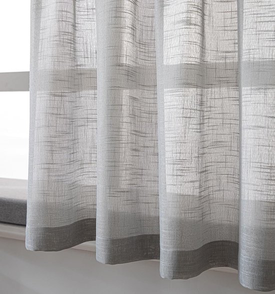 Vangao Vitrage, moderne keuken, lichtgrijs, bistrogordijn, set van 2 stuks, 70 x 90 cm (b x h), met lussen, kort, semi-transparant, linnenlook, keukengordijnen voor kleine ramen, campers, keukenramen