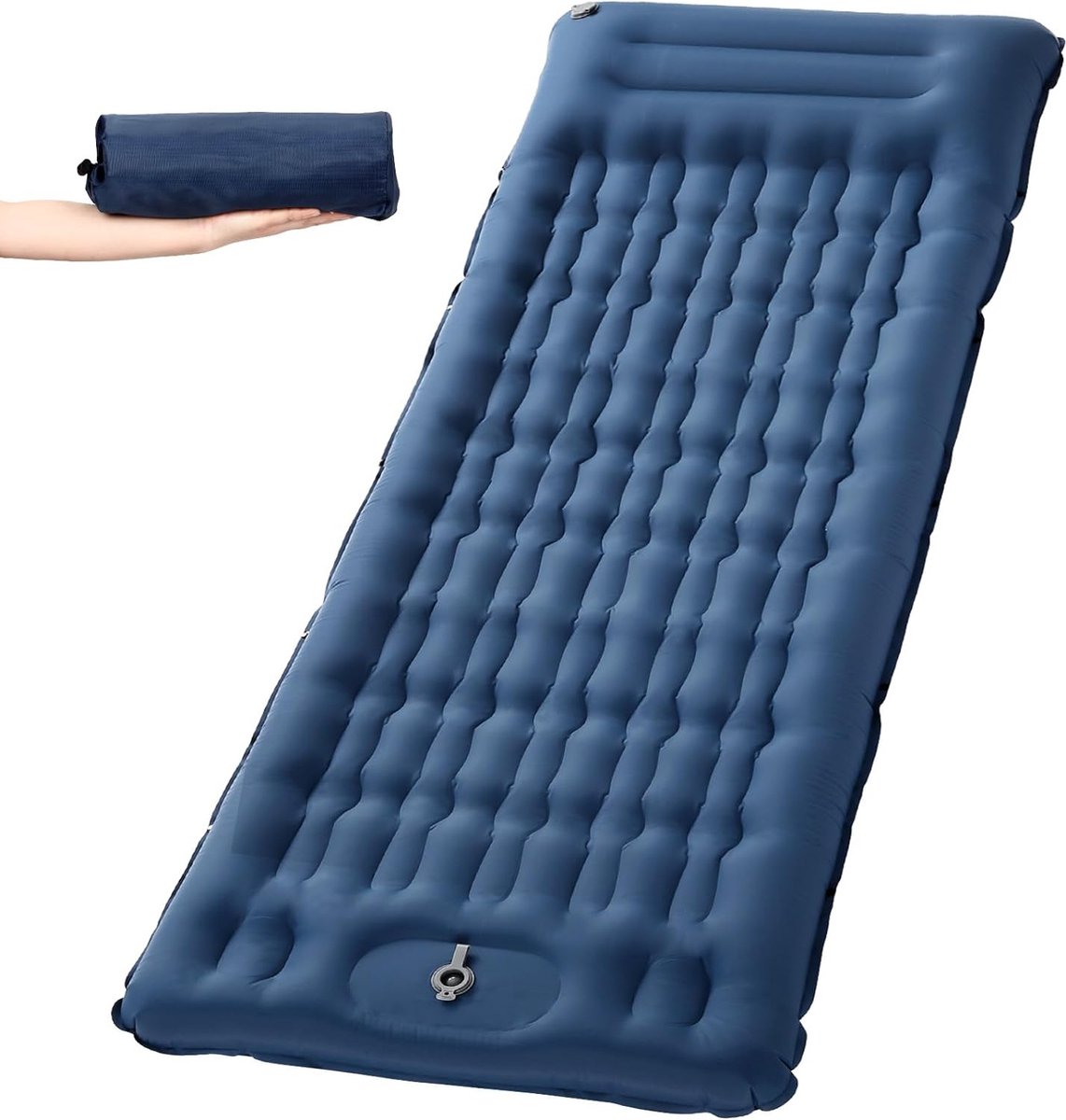 Zelfopblazende slaapmat, 11 cm upgrade airbag-slaapmat, kamperen, opblaasbare slaapmat, kampeermatras, luchtbed kamperen, kampeermat met voetpomp en kussen voor buiten