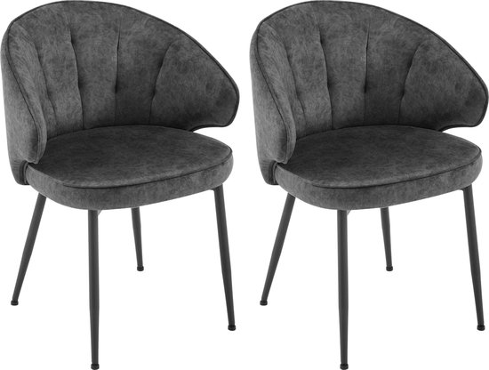 Set van 2 Stoelen - Luxe Eetkamerstoel - Eetkamerstoelen - 2 stoelen - Moderne look - Grijs - Velvet