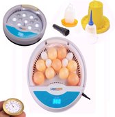 UniEgg® Broedmachine inclusief 5-delig set - voor 9 tot 12 eieren - voordeelpak (6) - ingebouwde schouwlampen - met spuitflesje schouwlampje drinkbakje voersilo en spuitflacon