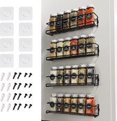 Kruidenrekken zelfklevend - 4 stuks wandmontage kruidenopslag - kruidenorganisaties voor kastpantry deur, keukenrek voor specerijen, zonder boren - ca. 29 x 6,25 x 6 cm, metaal - zwart