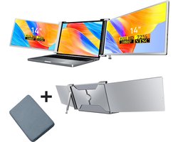 Portable Monitor Pro 2025 - Full HD - 14” / 17,3” - Tri-Screen - Laptop Scherm Uitbreider - Inclusief Beschermhoes en Kabels - Grijs