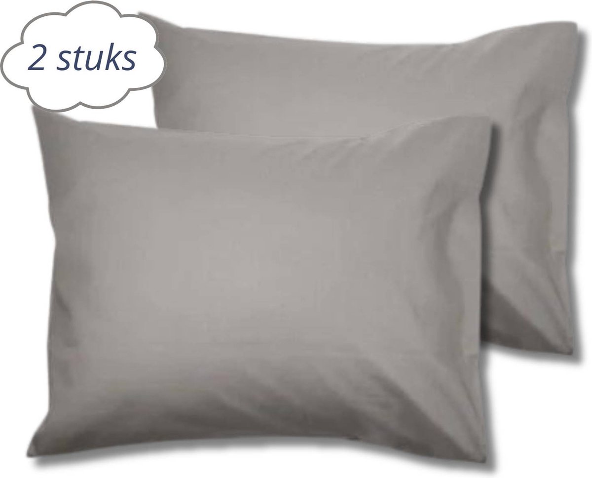 Droomtextiel Kussenslopen 60x70 cm Licht Grijs Set Van 2 Stuks - Hotelkwaliteit - 100% Hoogwaardige Katoen