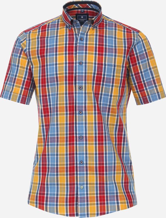 Redmond comfort fit overhemd - korte mouw - popeline - rood geruit - Strijkvriendelijk - Boordmaat: 39/40