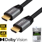 Qnected® HDMI 2.1 kabel 2 meter - Gecertificeerd - 4K 120Hz & 144Hz, 8K 60Hz Ultra HD - HDR10+, Dolby Vision - eARC - 48 Gbps - PS5 & Xbox Series X/S - Graphite Grey