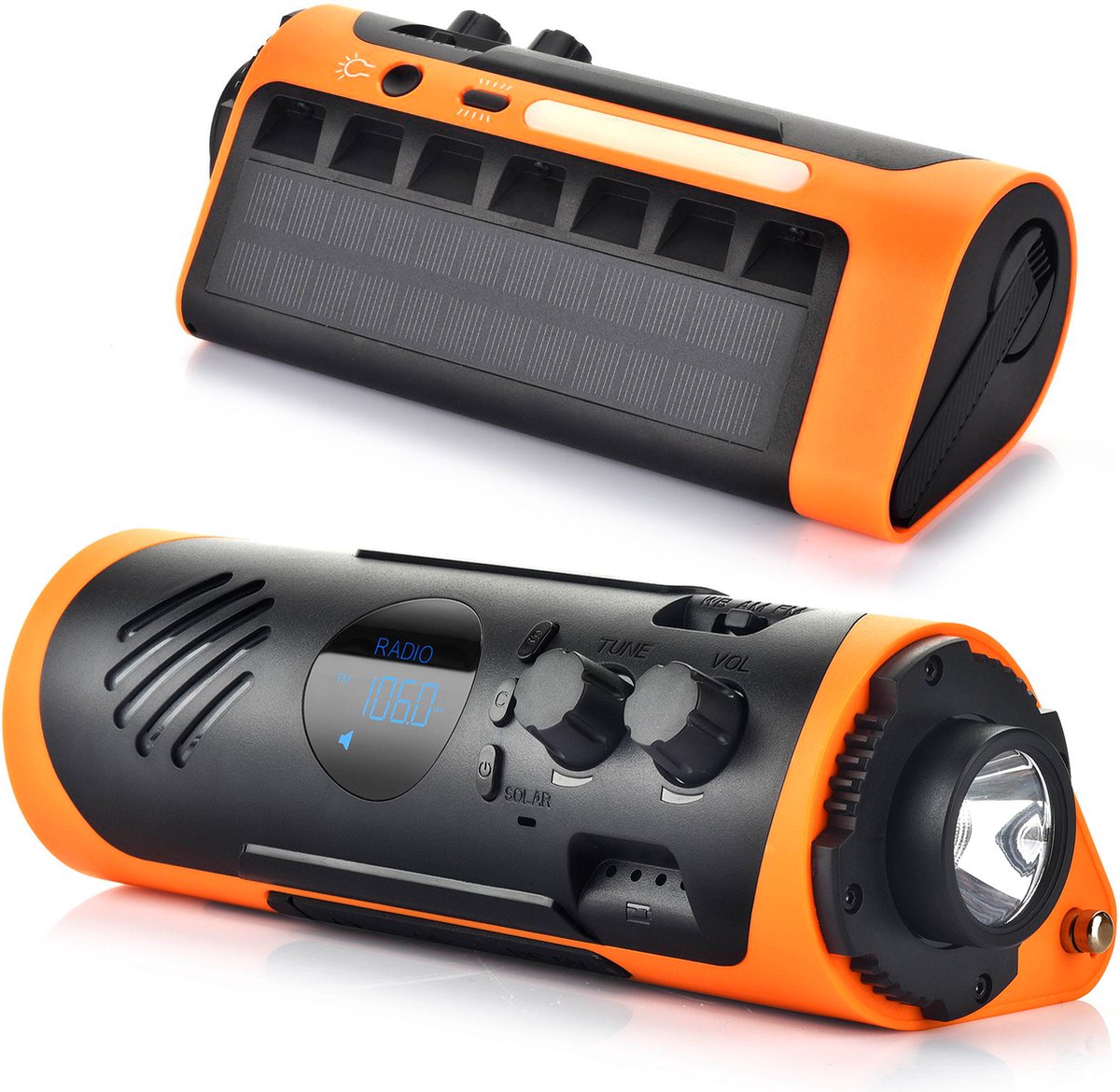 Follesa® Nood Radio – Noodradio – Radio Op Batterijen - Noodpakket – 2200 Mah Powerbank - Surival Radio – Solar Opwindbaar - Solar powerbank