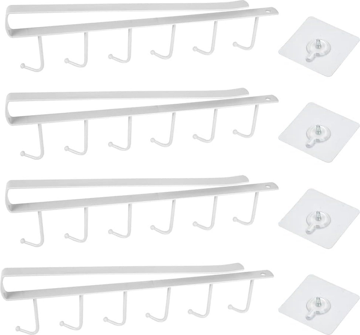 4 stuks opberghaken voor keukengerei - handig in de keuken - zonder boren - inclusief lijmschroeven - wit - kopjes, bekers, wijnglazen en planken organizer