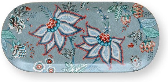 Pip Studio Flower Festival Blue - plat à gâteau - bleu - rectangulaire - fleurs - 33.3x15.5cm