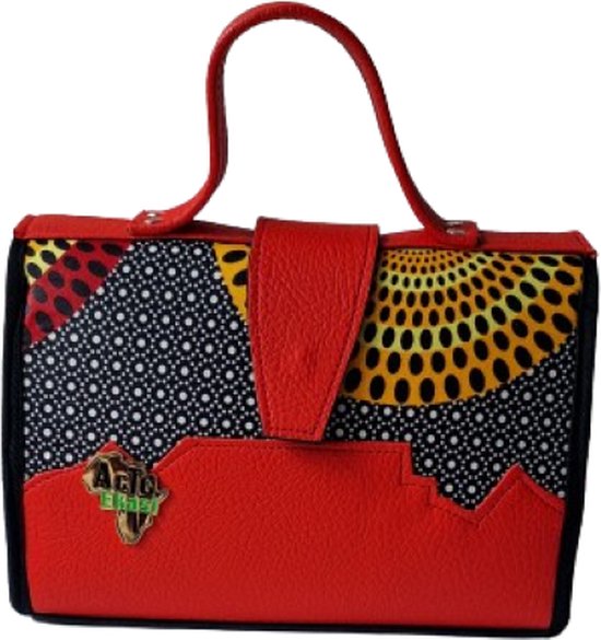 Jacqui's Arts & Designs - African design - damestas - elegant - rood - handgemaakt - Afrikaanse stof - vegan leer - faux leer - kunstleer - Afrikaans geïnspireerd