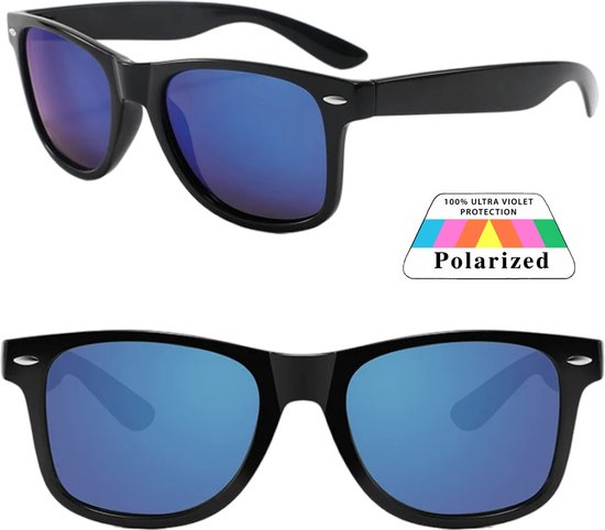 Fako Fashion® - Zonnebril Classic Polarised - Polariserend - Gepolariseerd - Heren Zonnebril - Dames Zonnebril - Zwart - Blauw Spiegel van Fako Fashion® — afbeelding 3
