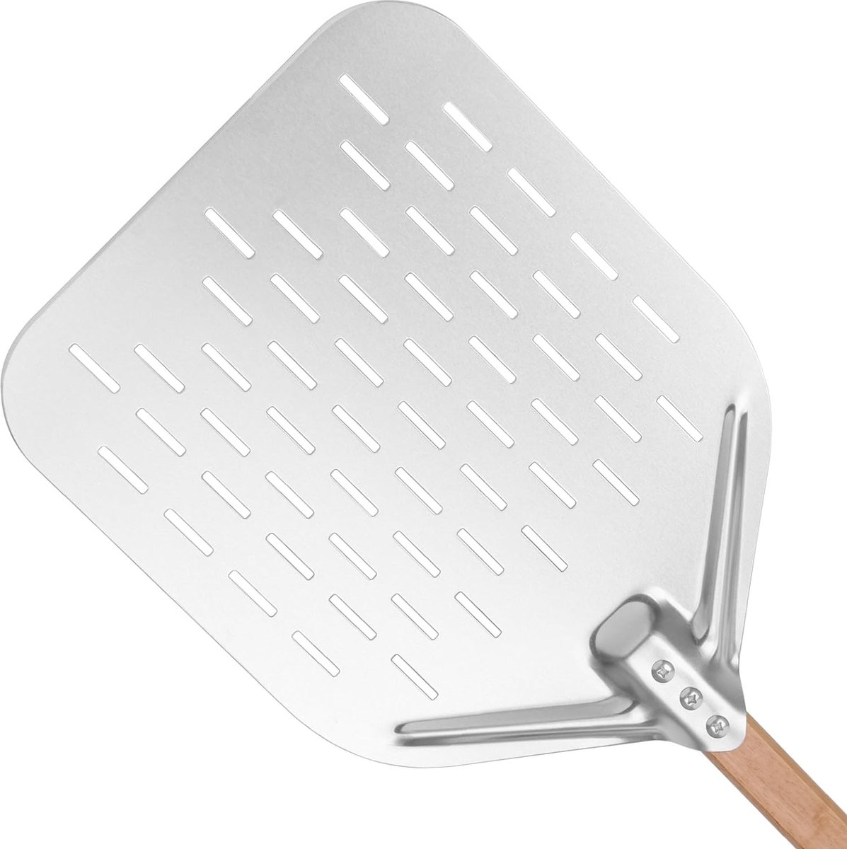 Pizzaschep roestvrij staal 40 x 30 cm 12 inch pizzaschep met groot oppervlak en afneembare handgreep (zilver)