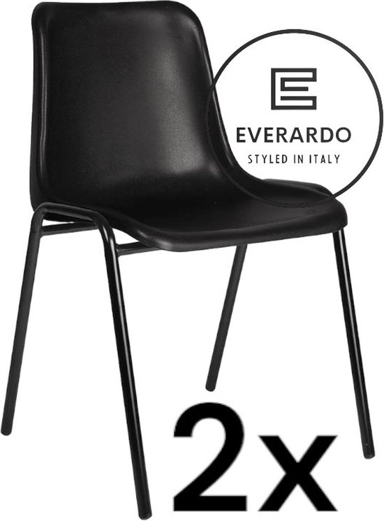 King of Chairs -set van 2- model KoC Everardo zwart met zwart onderstel. Kantinestoel stapelstoel kuipstoel vergaderstoel tuinstoel kantine stoel stapel kantinestoelen stapelstoelen kuipstoelen stapelbare keukenstoel Helene eetkamerstoel